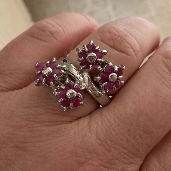 Sterling Silver 925 RUBY FLORAL RING SIZE US 7.5 - Picture 1 of 8